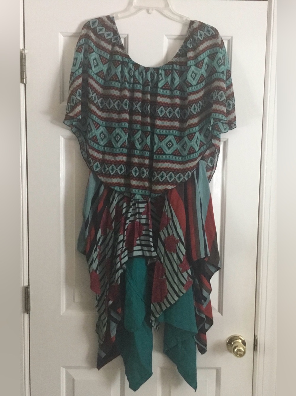 MORGAN FACTORY black/teal/red Western Aztec tunic top XXL 2X